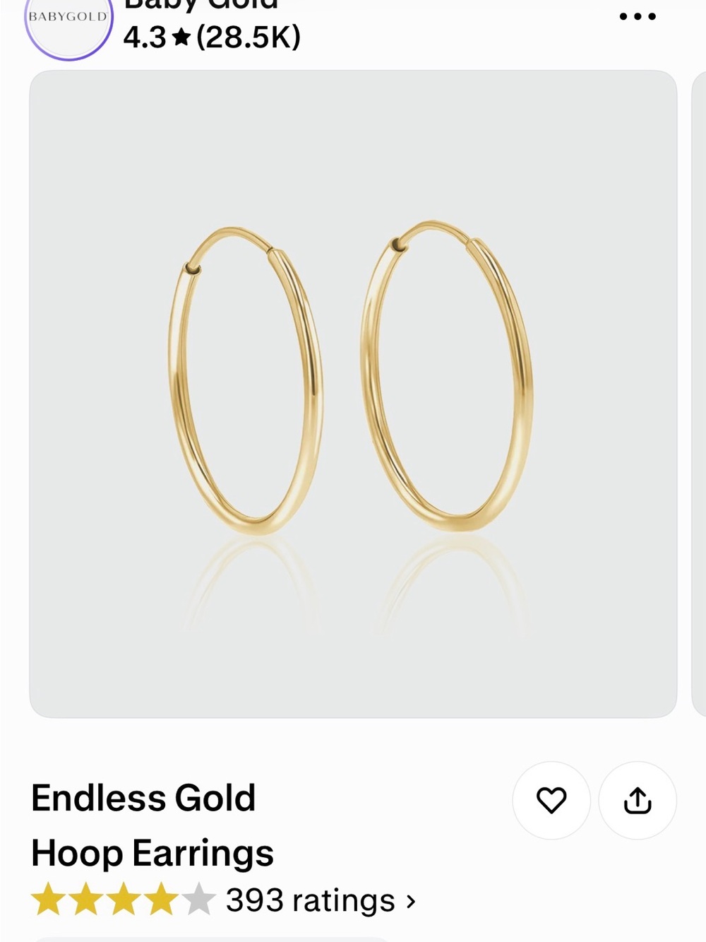Baby Gold Endless Gold Hoop Earrings - Shiny Gold Hoops